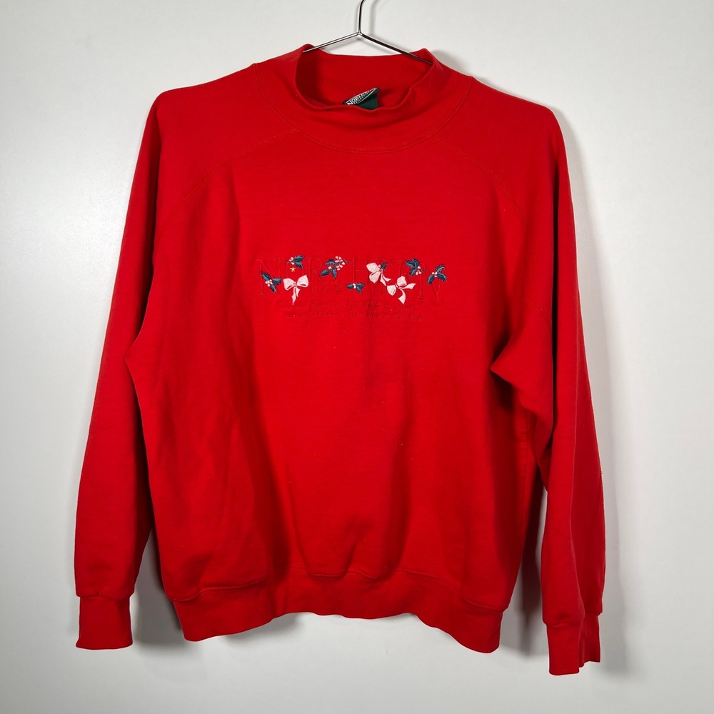 Vintage Red Sweatshirt Northern Reflections‎ Holiday Embroidered Mock Neck XL